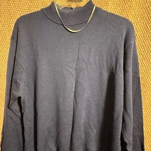 Men’s Elegant 100% Merino Wool Navy Crewneck Sweater Size M